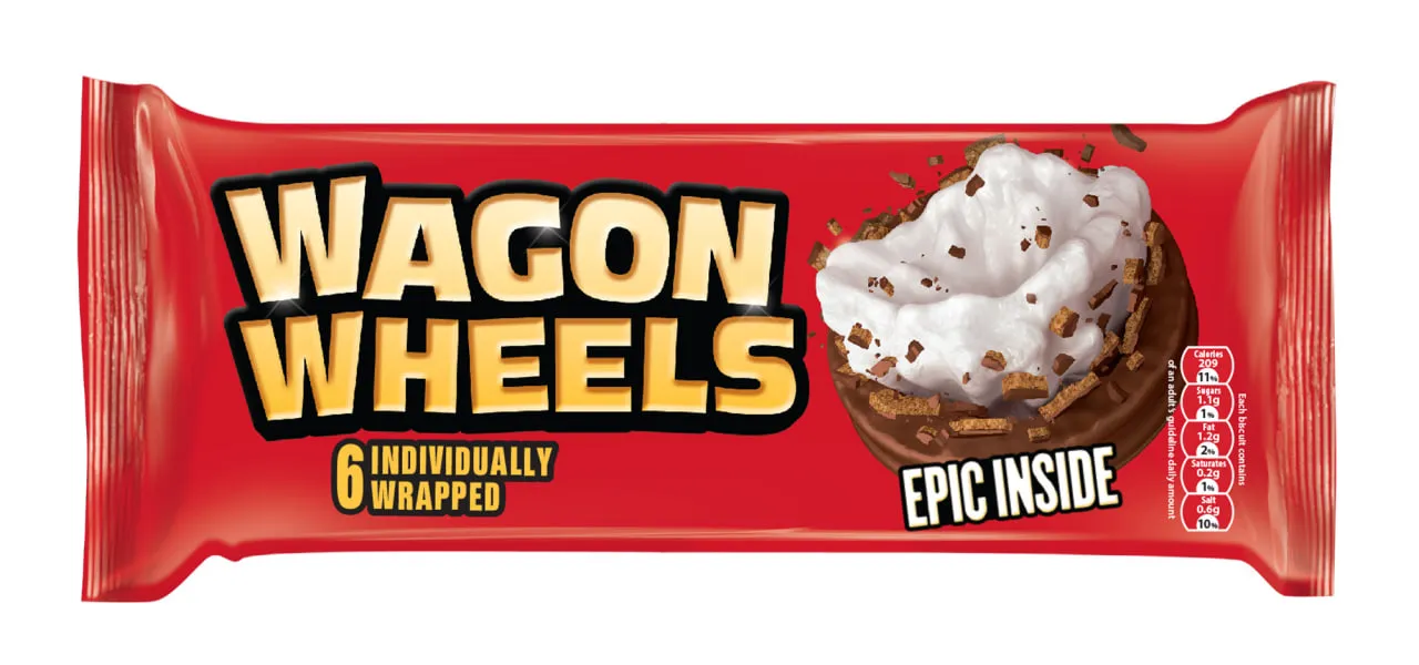 Печенье с суфле, покрытое глазурью с ароматом шоколада WAGON WHEELS RED - 220 г