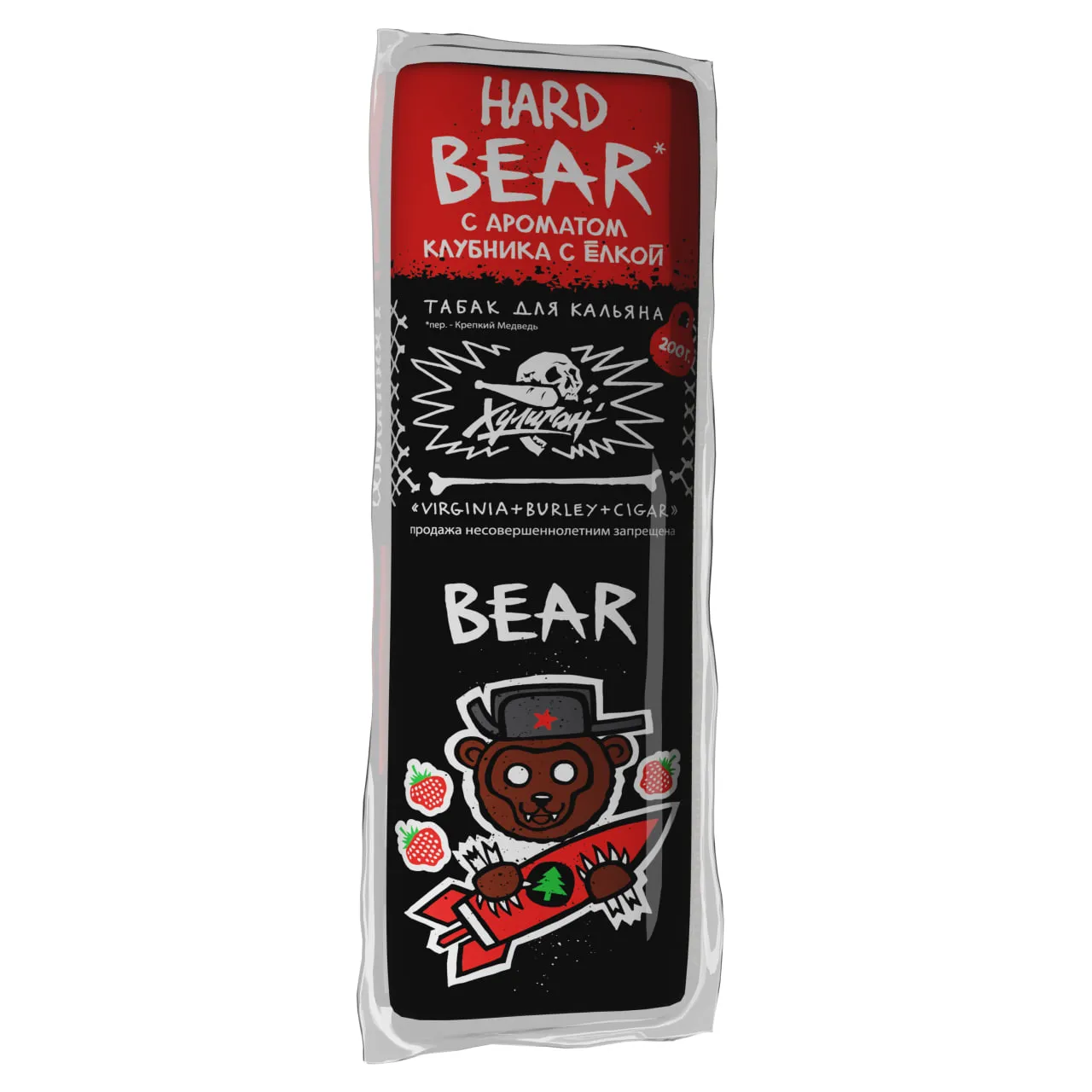 Табак для кальяна - Хулиган HARD - BEAR ( с ароматом клубника с ёлкой ) - 200 г