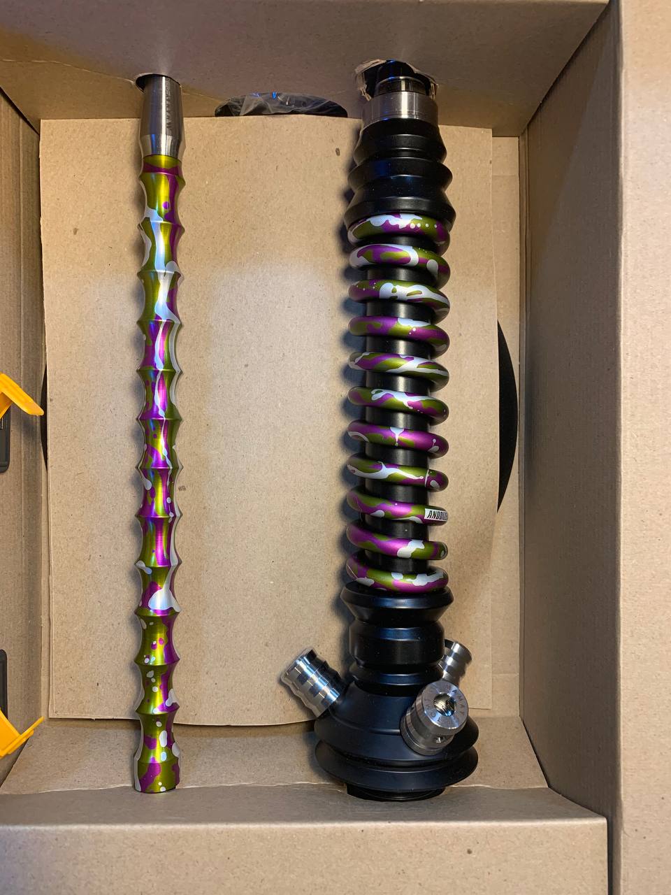 Кальян - Mamay - Coilovers Mini - ( Черная шахта - оливково-пурпурный сплэш спираль анодирование )