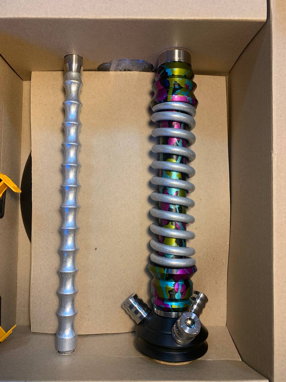 Кальян - Mamay - Coilovers Mini - ( Оливково-пурпурный сплэш шахта - хром анодирование спираль )