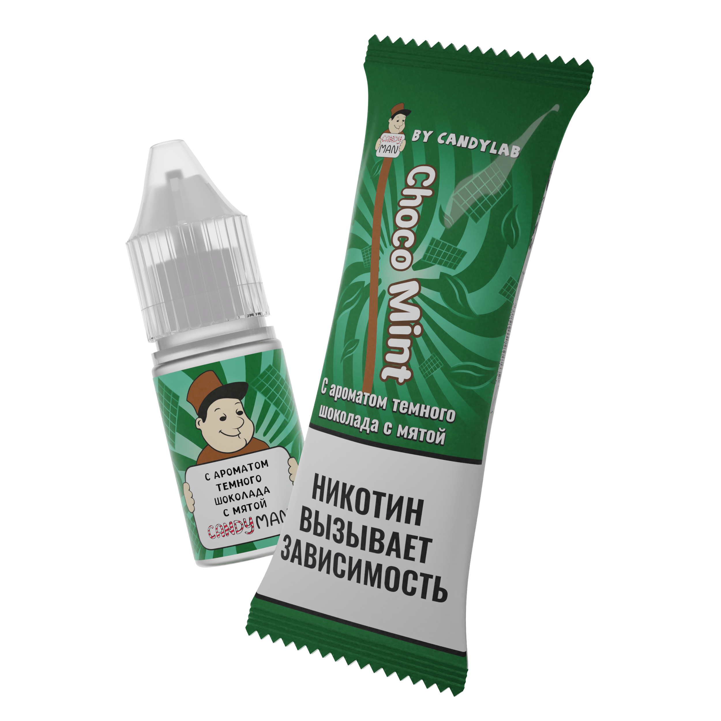 Жидкость для ЭСДН - CandyMan - Choco Mint ( с ароматом темный шоколад с мятой ) - 10мл / 15мг/см3 - ЧЗ