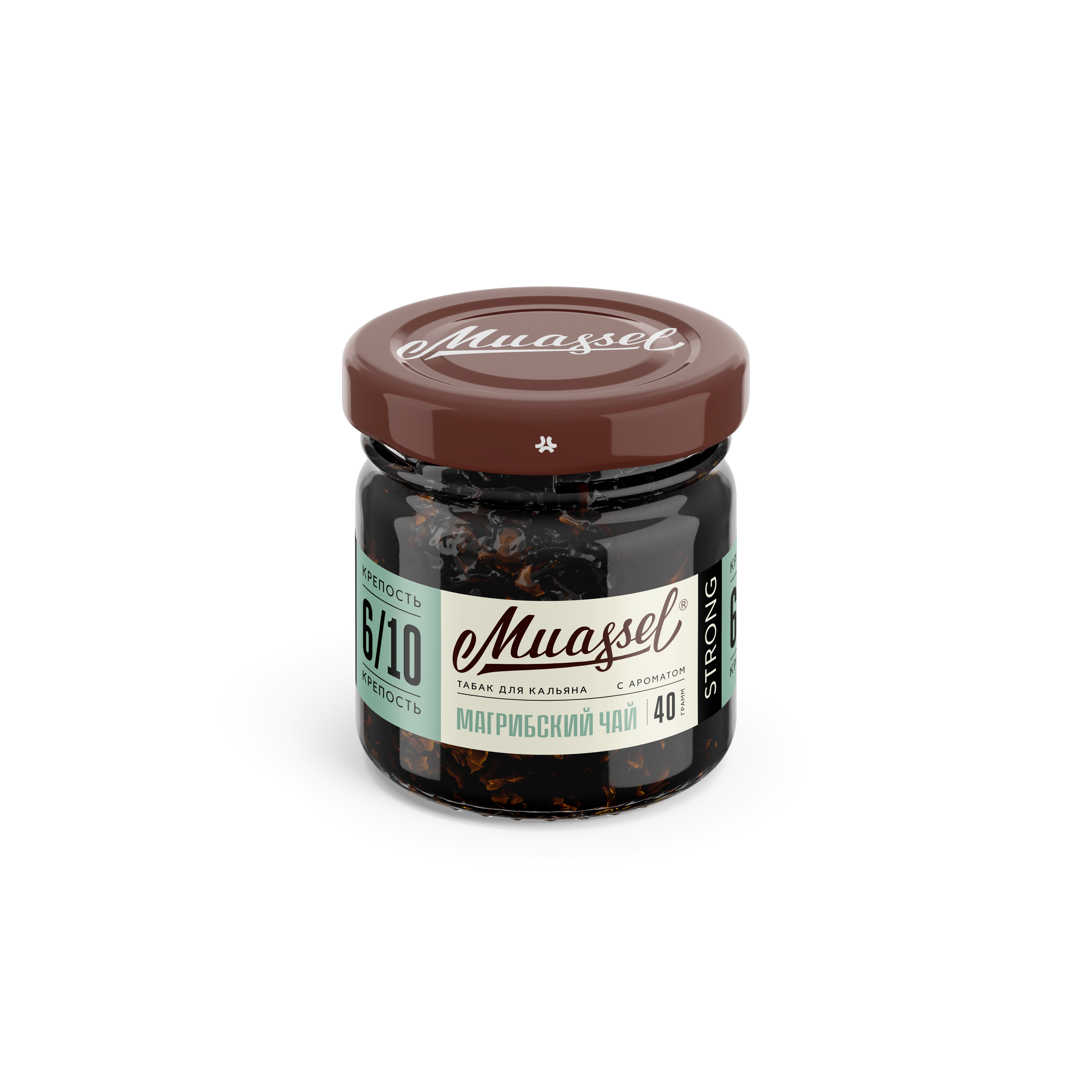 Табак для кальяна - Muassel strong 6/10 - Магрибский чай ( с ароматом зелёный чай с мятой ) - 40 г