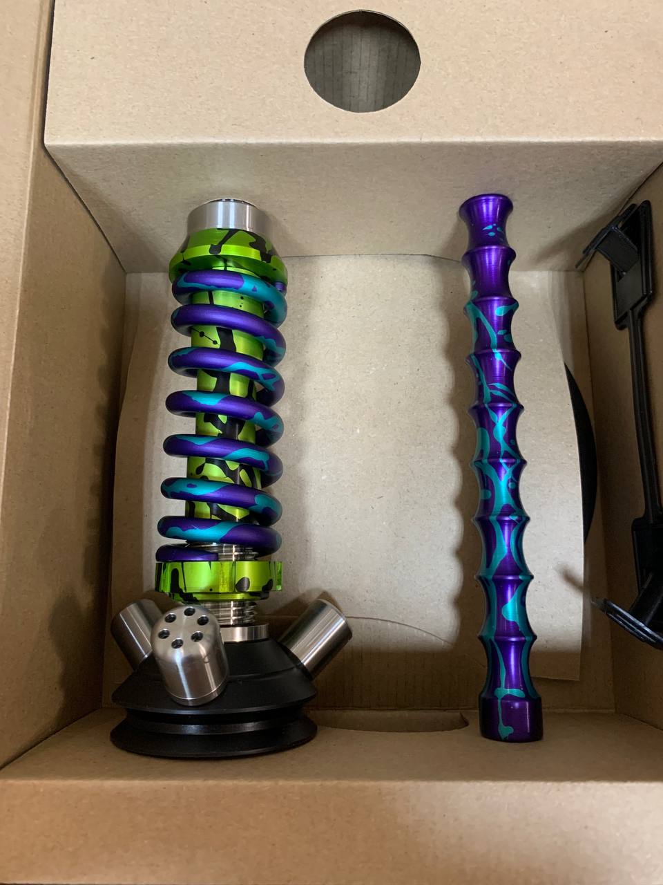 Кальян - Mamay - Coilovers Micro ANOD - ( Салатовый Сплеш шахта - ФиолетовоБирюзовый Сплеш спираль )