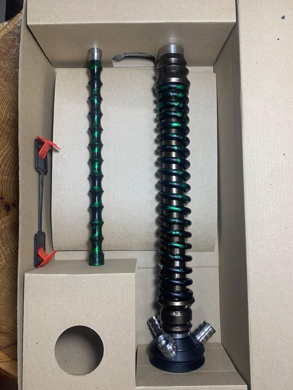 Кальян - Mamay - Coilovers - ( Бронзовая шахта - зеленый сплэш спираль )