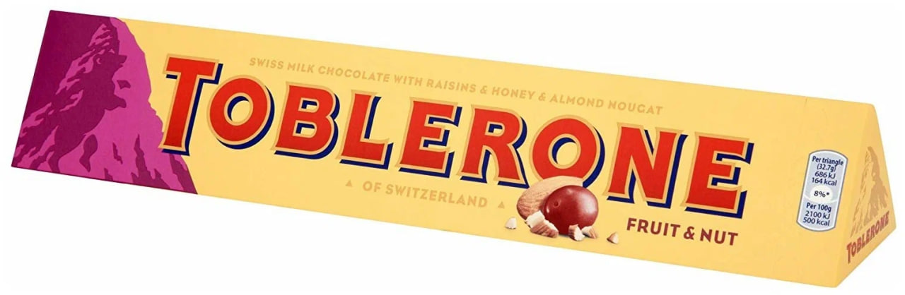 Шоколад Toblerone - Швейцарский Молочный с Медово-Миндальной Нугой с Изюмом и Орехом - 100 г